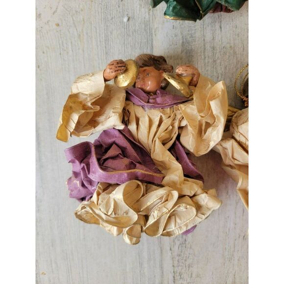 Rustic cherub Angel instrument band set horn violin Xmas ornament - Picture 2 of 15